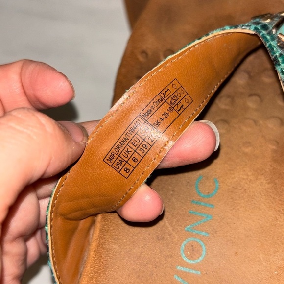 Vionic Womens Floriana Teal Snake Leather Turquoise Sandals Flip Flops - Picture 4 of 4